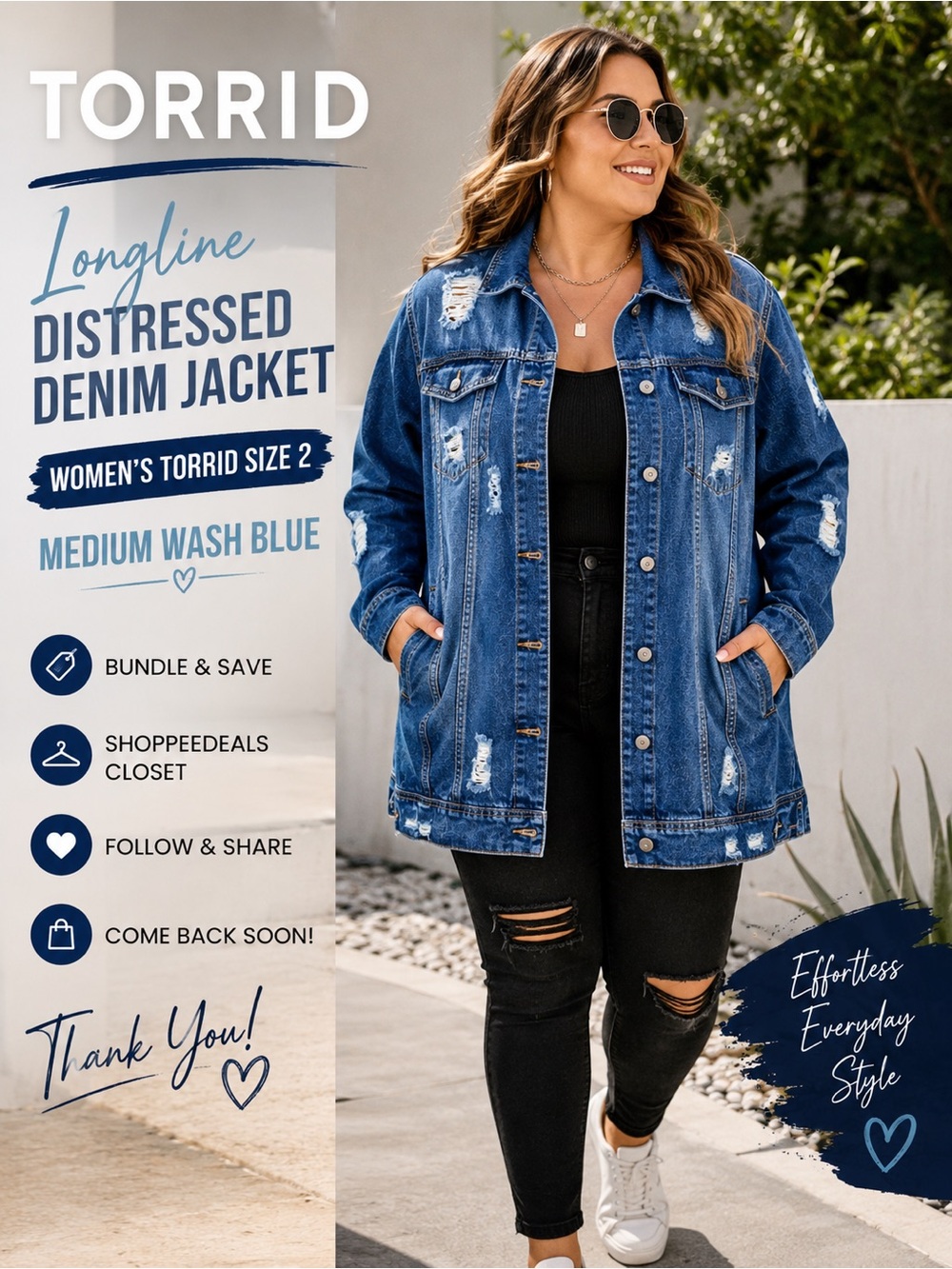 Torrid Longline Distressed Denim Jacket – Women’s Torrid Size 2